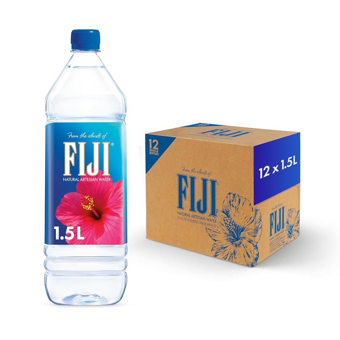 FIJI Natural Artesian Bottled Water 1.5 Liters / 50.7 Fl Ounce (Pack of 12) - 100% Natural Electrolytes, Best By 20 Dec 2026