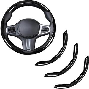 Carbon Fiber Steering Wheel Cover, Snap on Car Steering Wheel Cover Set Accessories 3pcs Wrap Grip Non Slip Protector Universal Glossy, Black