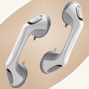 2 Pack 12 Inch Grab Bars for Bathtubs and Showers for Seniors, Heavy Duty Shower Handle for Elderly, Suction Cup Removable Handrails Handicap Bath Grip Bathroom Safety Grips (Gray