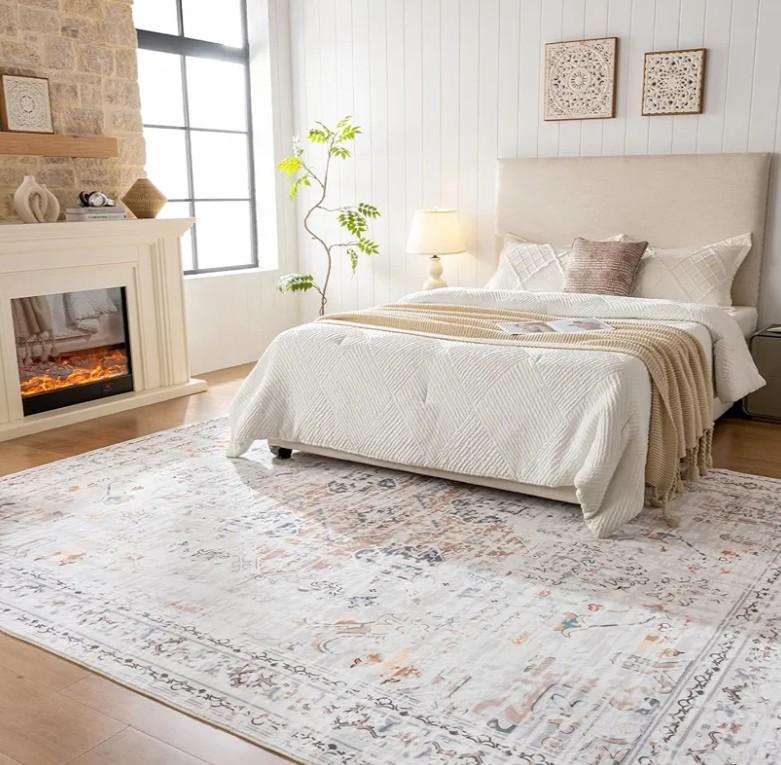 6x9 Washable Area Rug Vintage Distressed, Low Pile Large Rug with Non Slip Backing & Reinforced Edges, Ultra Soft Foldable Indoor Carpet for Living Room, Bedroom, Dining Room, Office, Yellow