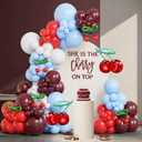 Cherry Balloon Arch Kit, Burgundy Red Blue Balloons with Cherry Foil Long Green Balloons for Berry First Party Fruit Garland Backdrop