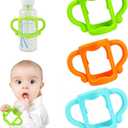 3-Pack RTMOK Bottle Handles for Dr. Brown's Narrow Baby, Wide-Neck, Removable Easy-Grip Transitional Sippy Cup Handles, 100% Silicone-BPA-Free Material, 4m+ (Blue+Green+Yellow)
