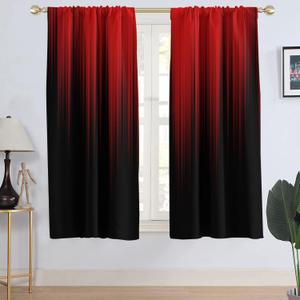 AAtter Red and Black Window Curtain Ombre Boho Pattern Simple Gradient Design Living Room Bedroom Window Drapes Treatment Fabric 1 Pair, 42" W x 63" L, Modern (42"W x 63"L (Pack of 2))