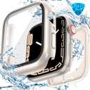 3 in 1 Goton Waterproof Hard Case for Apple Watch Screen Protector 40mm, 360 Slim Full Protective Tempered Glass Face Cover + Back Hard PC Bumper for iWatch SE 3/SE 2/SE, Series 6/5/4,40mm Starlight