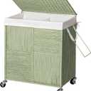 WOWLIVE Double Laundry Hamper with Wheels, Handwoven Rolling Laundry Basket
115L Dirty Clothes Hamper with Lid, Removable Liner Bag, Large Capacity Laundry Sorter Laundry Room Organization, Green