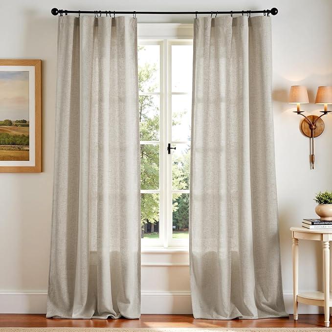 jinchan Linen Blend Curtains 108 inch Extra Long 2 Panels for Bedroom Living Room, Light Filtering 50 inch Wide Farmhouse Drapes with Rod Pocket Back Tab(50W x 108L, Oat)
