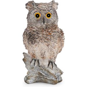 Owl Outdoor Statue Figurine Decoration, Hand-Painted Owl on Branch, Waterproof, Fade-Proof Sculpture for Garden, Patio, Home Decor Statue (Brown)