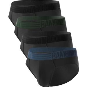 BAMBOO COOL Men's Tagless Briefs Coverd Waistband Comfort Soft Underwear with Contour Pouch Breathable Underpants, Multipacks (Black, M)