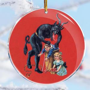 2 x Christmas Ornaments Decorations - 3.6 in Acrylic Two Sided Printing - Ornament Exchange Gifts Funny (Vintage Krampus Classic Red Theme)