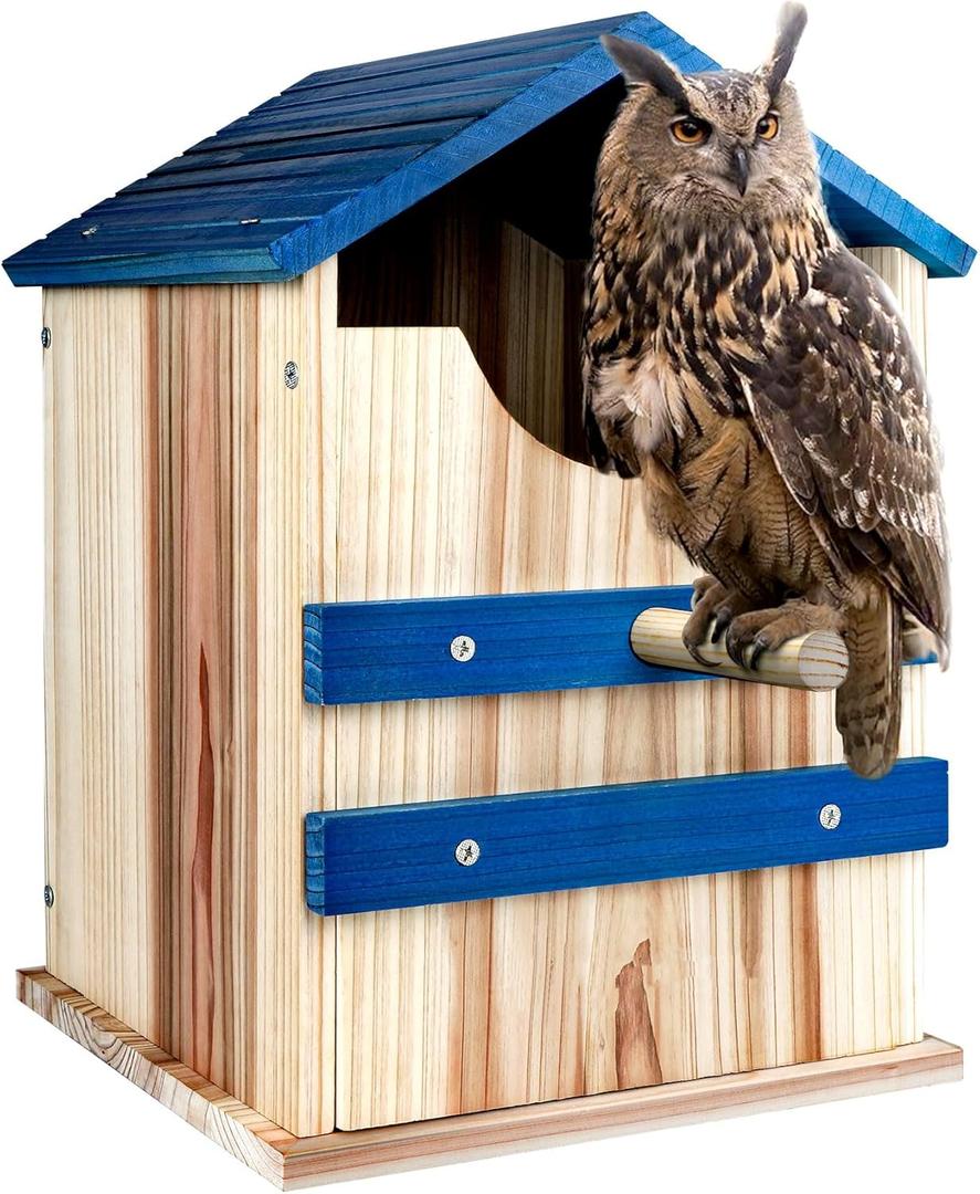 Screech Owl House, Large Handmade Wooden Owl Boxes for Outside with Mounting Screws, 10" x 10" x 14" Easy Assembly Required Nesting Box for Outdoors, Cozy House for Lovely Birds