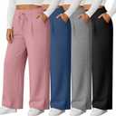 Evervibe 4 Pack Women's Plus Size Pants, Wide Leg Lounge Pants Drawstring Yoga Sweatpants Casual Workout Joggers with Pockets (XL,Black, Light Heather Gray, Denim Blue, Pink)