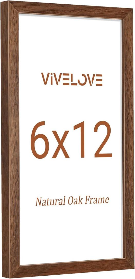 Vivelove 6x12 Picture Frame, High-End Natural Oak 6 x 12 Wooden Frame with Tempered Glass, 6x12 Wood Photo Frame for Wall, Wall Hook Included for Art Photo and Prints, Walnut