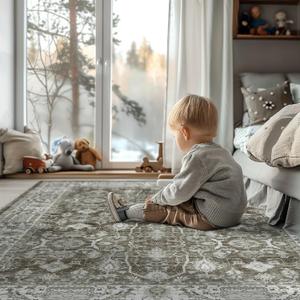 jinchan Vintage Area Rug 8x10 Living Room Washable Indoor Distressed Classic Floral Carpet Accent Mat Non Slip Rug Soft Low Pile Retro Carpet for Bedroom Bathroom Home Office Decor Brown