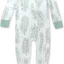 HonestBaby Sleep & Play Footed One-piece Pajama Sleeper 100% Organic Cotton, Baby Boys (Newborn, Jumbo Leaf Sage)