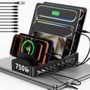 750W Charging Station for Multiple Devices, Zobirez 10-Port Fast Charger, 5 USB-C 120W Each and 5 USB-A 30W Each, Desktop Charging Hub for Laptop Phone Tablet, Black