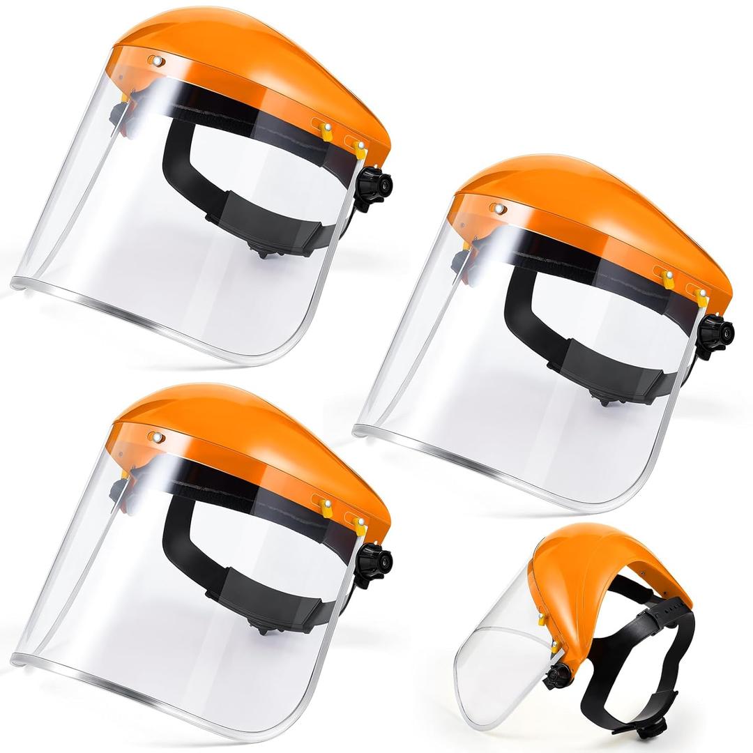 3 Pack Safety Face Mask Shield for Grinding Clear Full Face Impact Resistant Safety PET Full Impact Resistant Mask Shield for Work Construction Cutting (Clear PET,Orange)