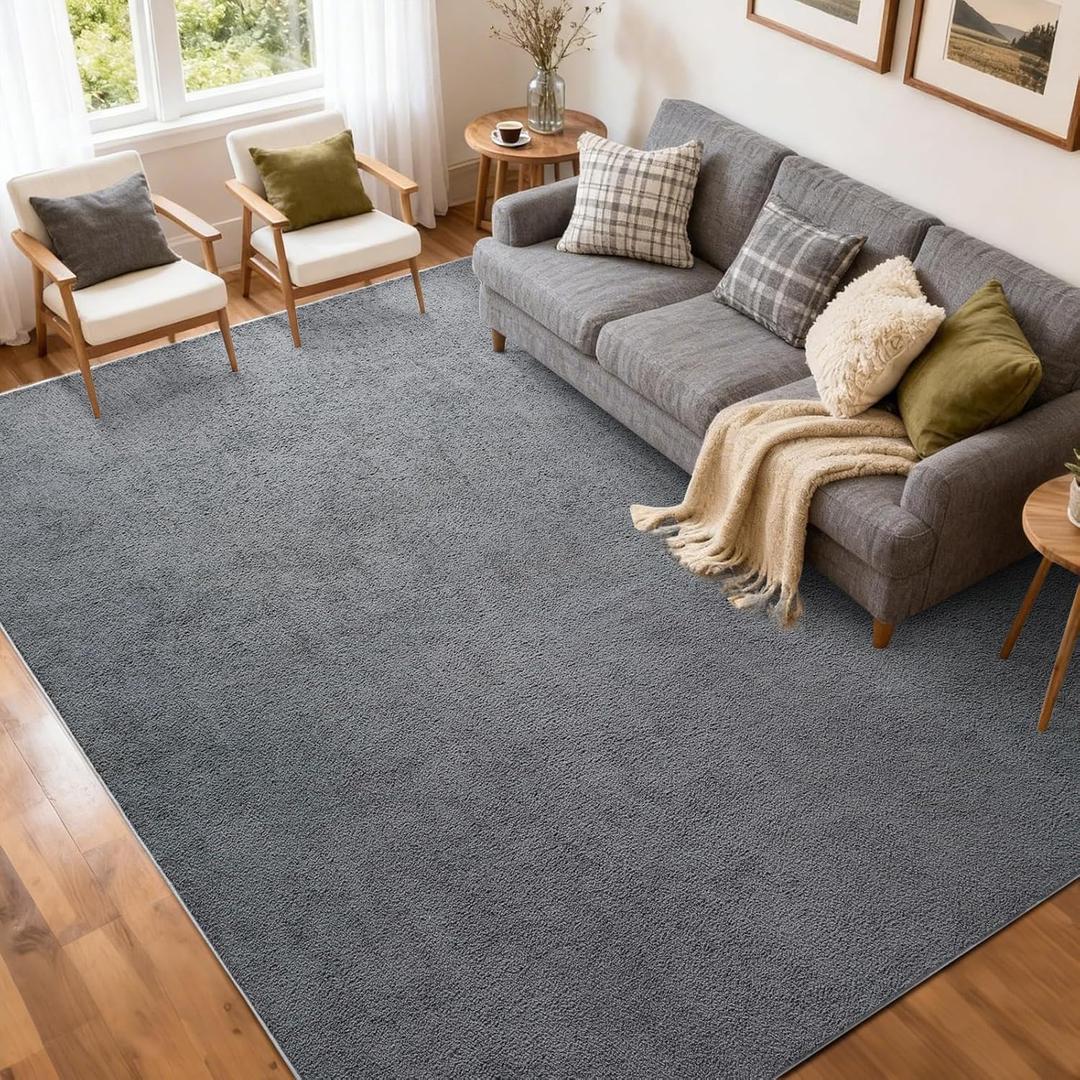 FinRec 5x7 Washable Area Rugs for Bedroom Living Room, Low Pile Thin Rug Solid Color, Non-Slip Carpet Indoor for Home Decor (Pure Dark Grey)