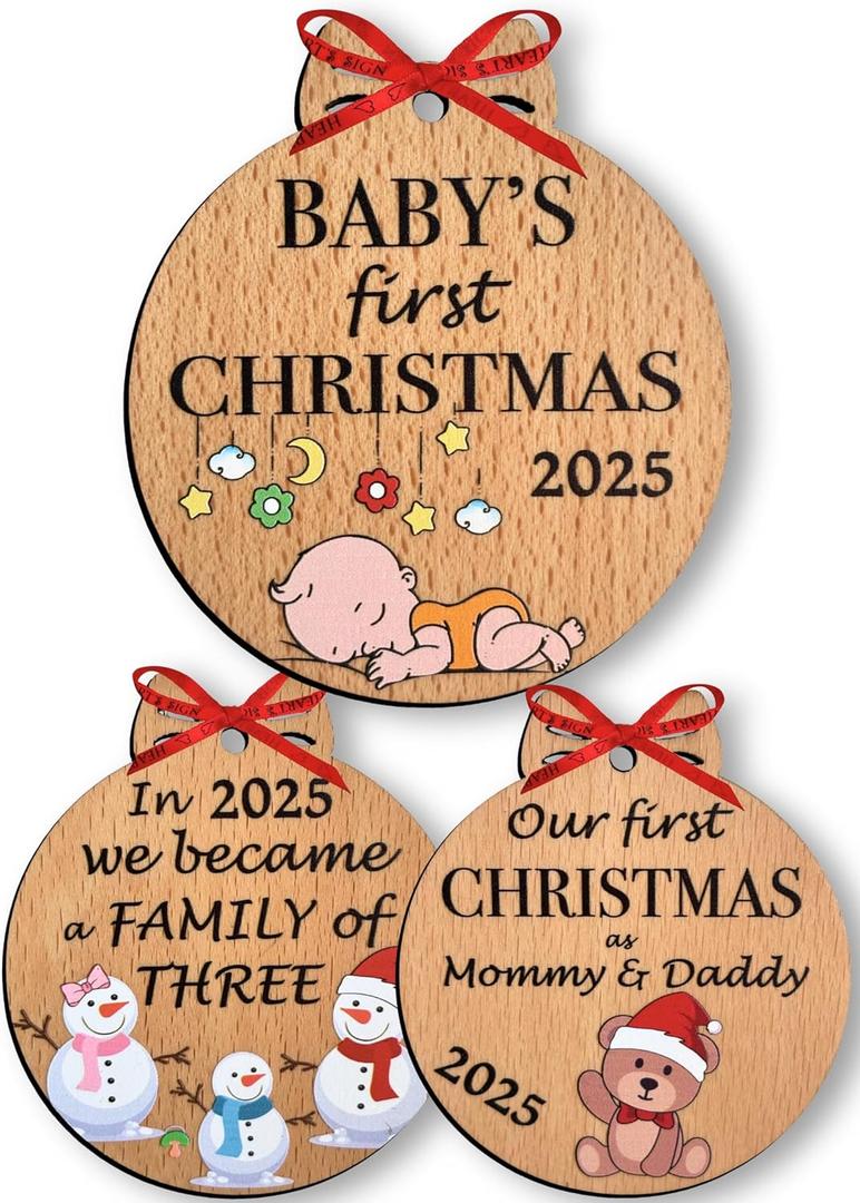 Heart's Sign Babys First Christmas Ornament 2025 | My First Christmas 2025 | Our First Xmas as Family of Three Ornament