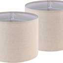 GO&SO Drum Lamp Shades Set of 2 Medium, Oatmeal Linen Lamp Shade 13"Top x 13"Bottom x 10" High(Spider), Replacement Lamp Shades for Floor Lamps, Table Lamp Shade, Hand Crafted Lampshade, Assembly Required (Beige)
