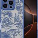 XIZYO for iPhone 16 Pro Max Case, Floral Rose Cute Phone Case for Women Girls Aesthetic Pattern Print Slim TPU Bumper Shockproof Protective Cover for iPhone 16 Pro Max 6.9 Inch, Deep Blue