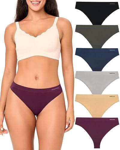 BAMBOO COOL Women's Thongs Seamless Moisture-Wicking Breathable Underwear High Stretchy Mid Waisted Panties Tagless, 5 Pack, Medium 