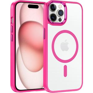 FNTCASE for iPhone 12 Pro Max Case: [Compatible with Magsafe] Translucent Matte Magnetic Phone Cover - Military Grade Drop Protection Shockproof Protective Cases - Hot Pink