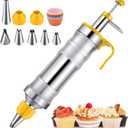 Hendiy Dessert Decorating Syringe Set, Stainless Steels Cake Decorating Tools Icing Piping Kit Icing Gun Cupcake Frosting Piping Kit, Cake Piping Kit with 6 Icing Nozzles and 9 Cupcake Liners