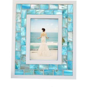 GIFTME Beach Theme Mosaic Photo Frame - Mother of Pearl Material, Blue, Tabletop or Wall Frame (3.5x5 Inch, 1pc)