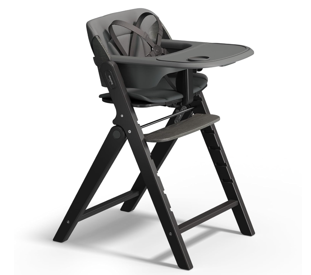 Mamazing GrowPod Pro Wooden Baby High Chair for 6 Months to 300lbs, Easy to Clean with Tray, Compact Foldable Highchair for Kitchen & Dining Room, with 5-Point Safety Harnesses and Guard Bar