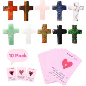 QianCannaor 10Pcs Cross Pocket Hug Cards with Natural Crystals  Faith-Based Valentine Bulk Gifts for Adults, Friends, Teachers & Loved Ones  Emotional & Inspirational Support, Encouragement, Valentines, Office & Holiday Gift (Cross 10Pcs)