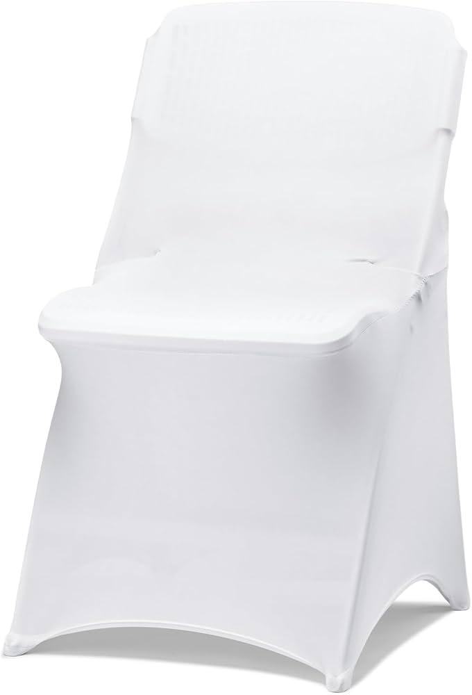 10 Pack White Folding Chair Covers for Party, Spandex Chair Covers for Wedding, Stretch Seat Cover 10 Pieces, Universal Fitted Polyester Slipcovers for Dining Chairs, Parties & Banquet (10 PCS)