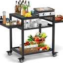 42"x 20" Three-Shelf Grill Table Grill Cart Outdoor BBQ and Work Cart Table Movable Pizza Oven Table Commercial Multifunctional Kitchen Food Prep Worktable (Metal)