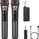 ALPOWL Wireless Microphones, Metal Dynamic Microphone System with Rechargeable Receiver, 50H Duration, 200ft Range, Microphone for Karaoke Singing, Wedding, DJ, Party, Speech, Church (Gray)