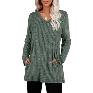 2 x WIHOLL Womens Tops Fall Fahion 2025 Long Sleeve Shirts Casual Lightweight Tunic Sweaters Fashion Winter Clothing (Gray, M)