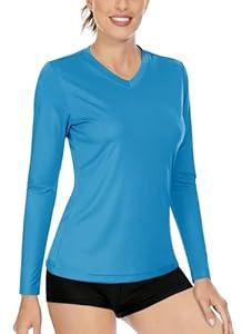 Boladeci Women's Swim Shirts Long Sleeve V Neck T Shirts UPF 50+ Sun Protection Quick Dry Rash Guard, L