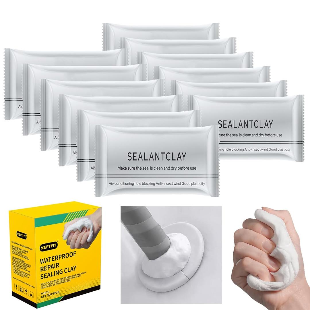 New Type White Waterproof Sealant Mastic, Repair Sealing Clay, Quick Mending Mud for Drain Connection, Wall Hole, Air Conditioning Hole Waterproof Seal Putty (12-Pack)