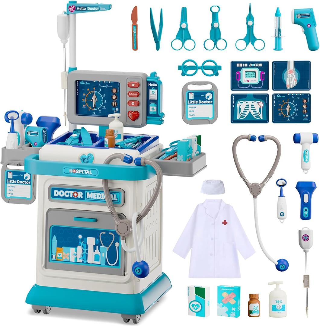 AuroTops Doctor Kit for Toddlers 3-5, 26 Pcs Doctor Play Set for Kids Ages 3-8,Role Play Toy Medical Cart Doctor Toys Educational Toys for Boys & Girls Birthday Gifts