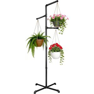 Hjarta Hanging Plant Stand Indoor with 3 Bars, 60 Inch Hanging Basket Stand, Plant Hanger Stand for Balcony, Bedroom, Living Room, Garden