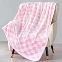 Edenleaf Pink Checkered Blanket, Ultra Soft Fleece Checkered Throw Blankets for Couch Bed and Travel, Luxury Throws for All Seasons, 50x60 Inch, Pink