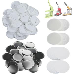 Happizza 200 Sets 58mm(2.25 in) Blank Pin Back Buttons Parts for Button Maker Machine 58mm, Round Badge Making Supplies, Includes Metal Cover, Plastic Button Back Cover, Clear Film&Blank Paper