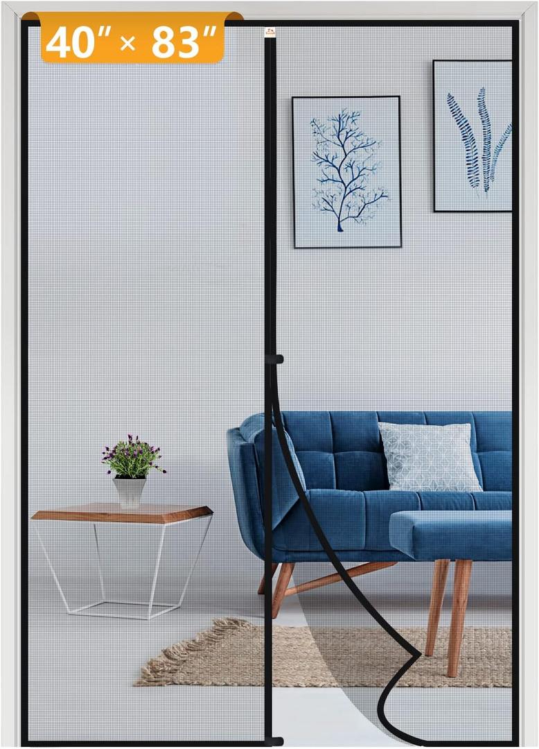 Yotache Magnetic Screen Door Fits Door Size 40 x 83, Screen Size 42" x 84" Strengthened Fiberglass Mesh for Sliding Door Black