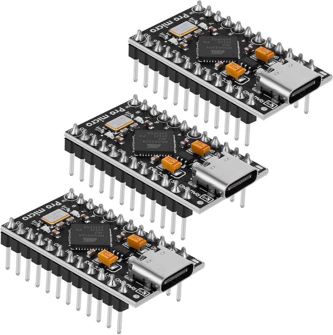 3pcs Pre-Soldered Pro Micro ATmega32U4 5V 16MHz Development Board Microcontroller USB C Interface Compatible with Arduino IDE