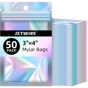 Mylar Bags, 50 PCS Resealable Bags-3x4in, Holographic Bag for Small Business, Small Electronics, Little Bags for Cards, Sealable Bag with Protection, Dispensary Packaging in Bulk
