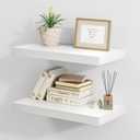 Fun Memories White Floating Shelves 16 Inch Long, 8 Deep Floating Shelf Wall Mounted, 16 x 8 Inch Wooden Bathroom Shelves, Deep Storage Shelves for Living Room, Kitchen, Set of 2
