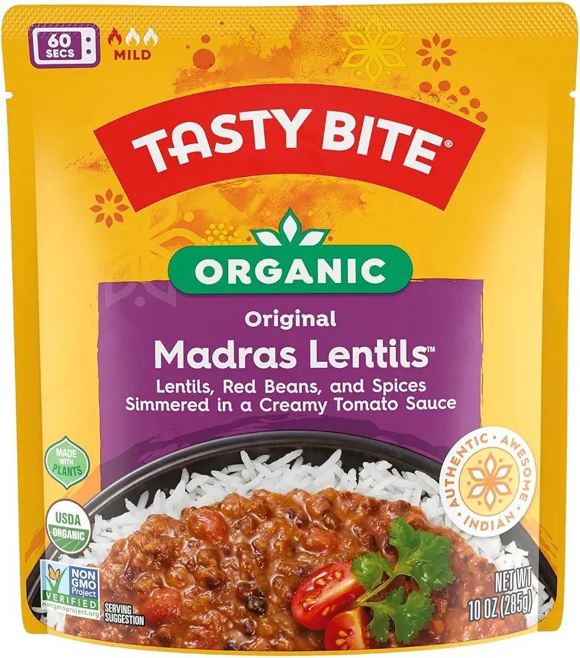 Tasty Bite Organic Madras Lentils, 10 Ounce, Ready to Eat, Microwavable Entree, Vegetarian USDA Organic, Pack of 6 (BBD: May 31 2027)