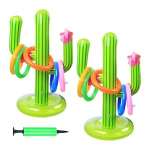 Inflatable Cactus Ring Toss Game Set with 4 Pcs Inflatable Rings - Hawaiian Pool Games Cactus for Summer Party Supplies Favors - Pool Beach Party Decoration Supplies