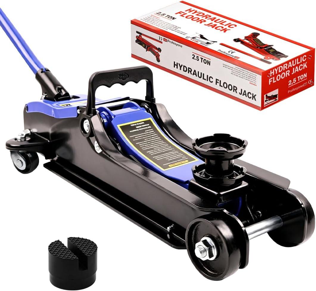 Floor Jacks,2.5 Ton (5500 lbs) Low Profile Hydraulic Floor Jack, Steel Racing Car Jack, Lift Jack Range 3.35"-15.68", for Car, Truck, SUV, Vehicle Repair & Tire Change (Blue)
