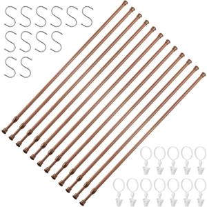 12 Pack Tension Rods for Windows 28 to 48 Inch Spring Tension Rod Adjustable Metal No Drill Curtain Rod for Windows, Shower, Door, Kitchen, Wood Grain