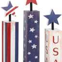 COCHIE 4th of July Decorations Set, Red White Blue Decor, Wooden Patriotic Memorial Day Tiered Tray Decor, Labor Day Decorations, Fourth of July Decoration for Home Office Table (Flag Retro)