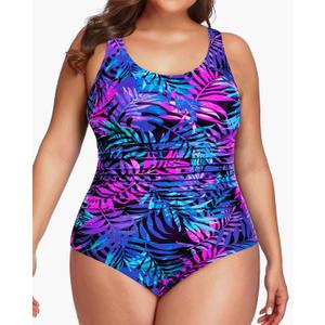 Daci Women Plus Size One Piece Swimsuit Athletic Tummy Control Ruched Bathing Suit with U-Back 20W